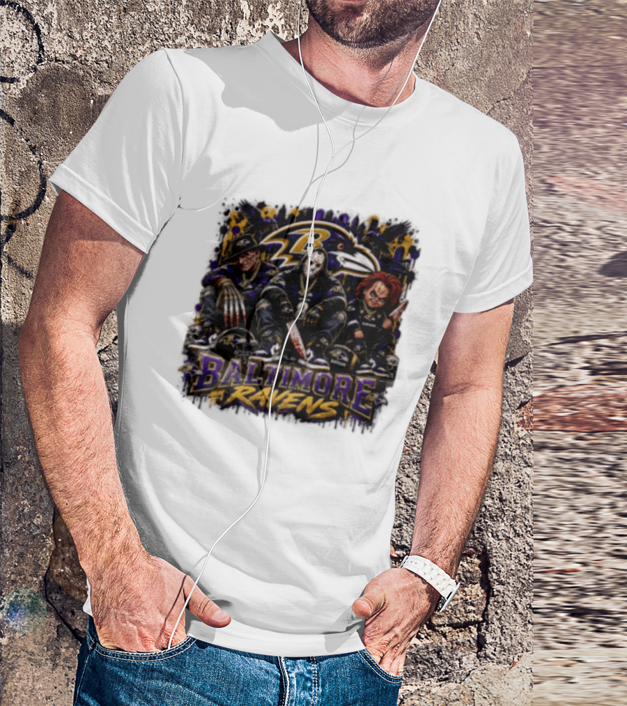 Freddy Krueger Jason Voorhees Chucky Baltimore Ravens Halloween Horror T-Shirt