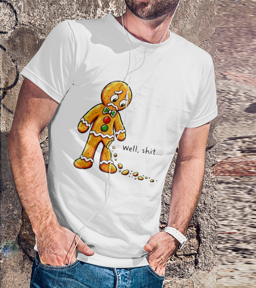 Gingerbread Man Well Shit Broken Cookie Bow Tie Colorful Buttons T-Shirt