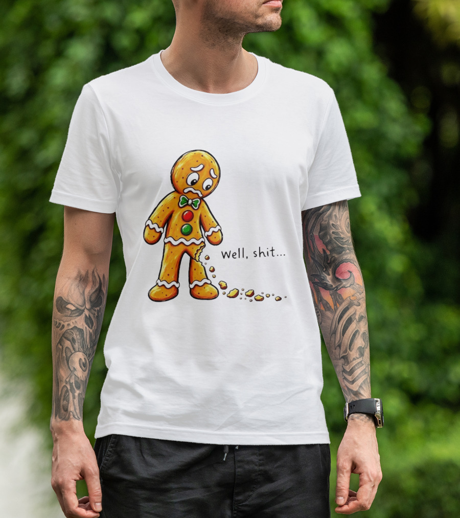 Gingerbread Man Well Shit Broken Cookie Bow Tie Colorful Buttons T-Shirt
