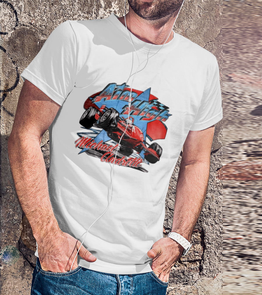 Michael Andretti Aim High Racing Car Art With Checkered Flag T-Shirt