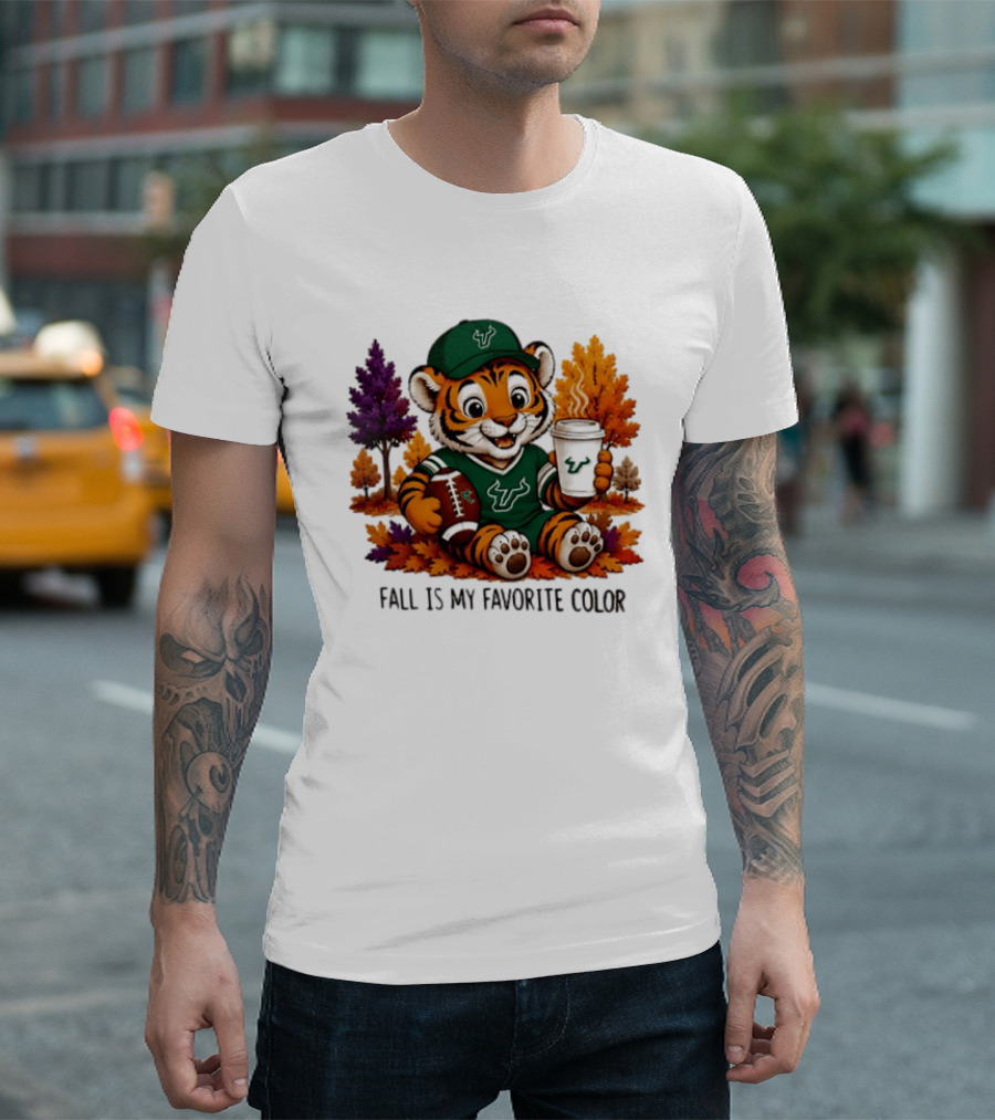 South Florida Bulls Fall Is My Favorite Color Football Tiger Cozy Autumn Vibes T-Shirt