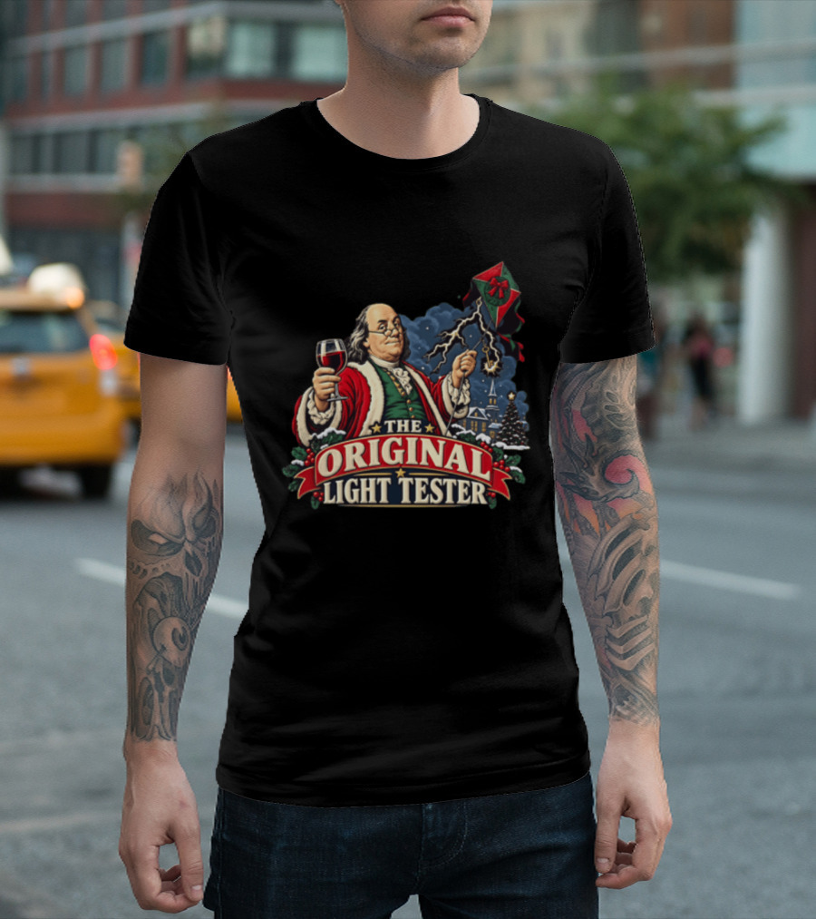 Benjamin Franklin Santa Suit Wine And Kite The Original Light Tester T-Shirt
