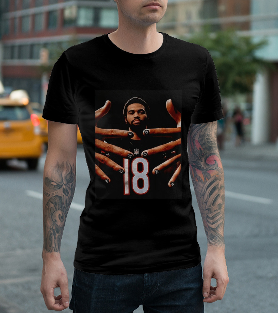 Sure, Here's A Revised Title: Caleb Williams Bear Down Black 18 Football Nails T-Shirt