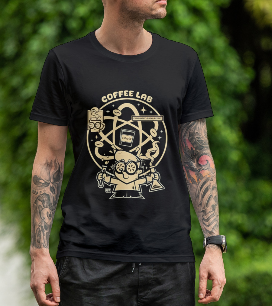 Coffee Lab Experiment Brew Repeat Dexter Scientist Atomic Coffee Cartoons T-Shirt