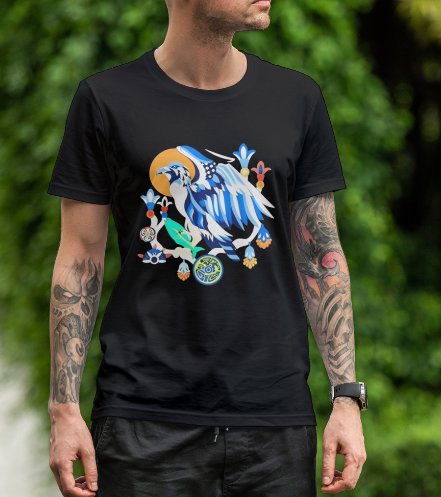 Egyptian Blue Falcon Bird Of Prey With Fish And Ancient Symbolism T-Shirt