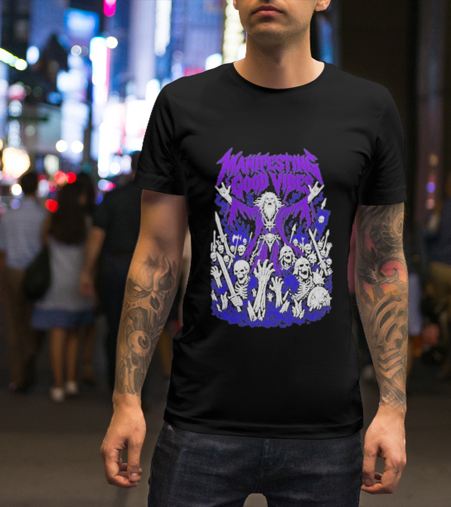 Manifesting Good Vibes Necromancer Skeleton Wizard T-Shirt
