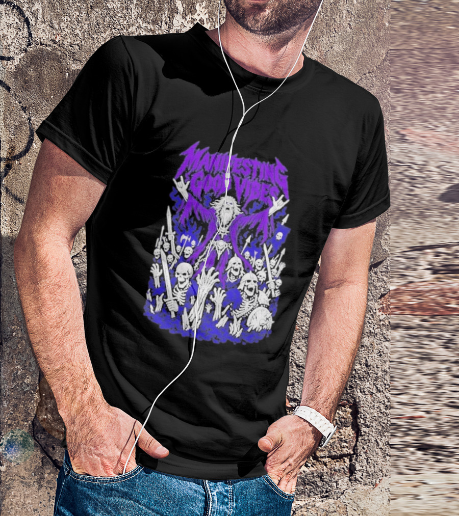 Manifesting Good Vibes Necromancer Skeleton Wizard T-Shirt