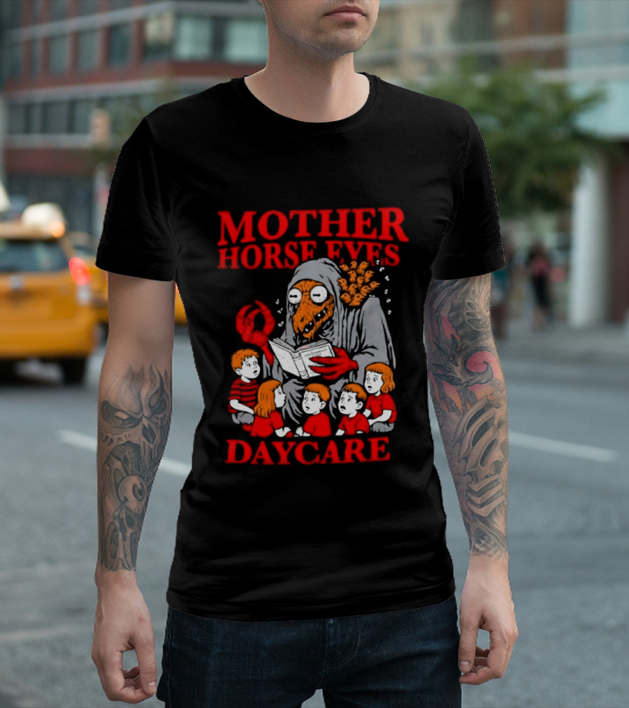 Mother Horse Eyes Daycare Creepy Creature Reading To Children T-Shirt