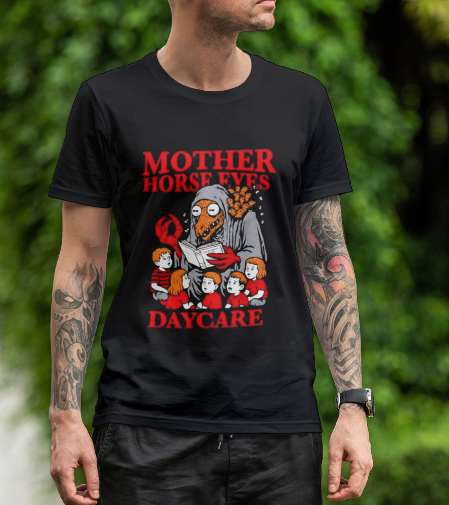 Mother Horse Eyes Daycare Creepy Creature Reading To Children T-Shirt