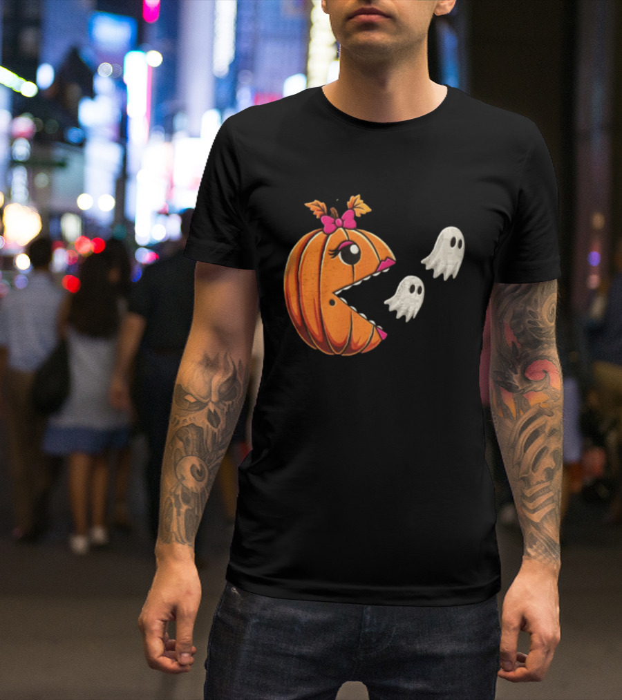 Ms Pac Man Pumpkin Shape Halloween Ghosts T-Shirt