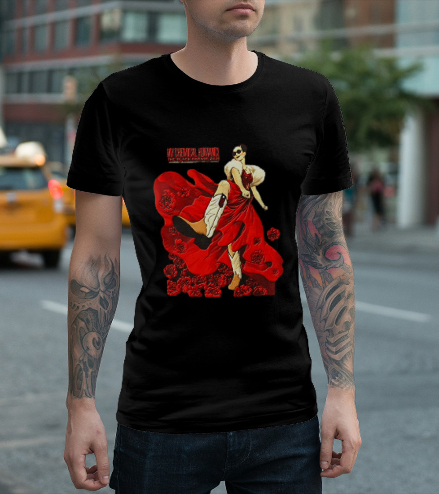 My Chemical Romance The Black Parade Tour 2025 Woman Red Dress Cowboy Boots Flowers T-Shirt