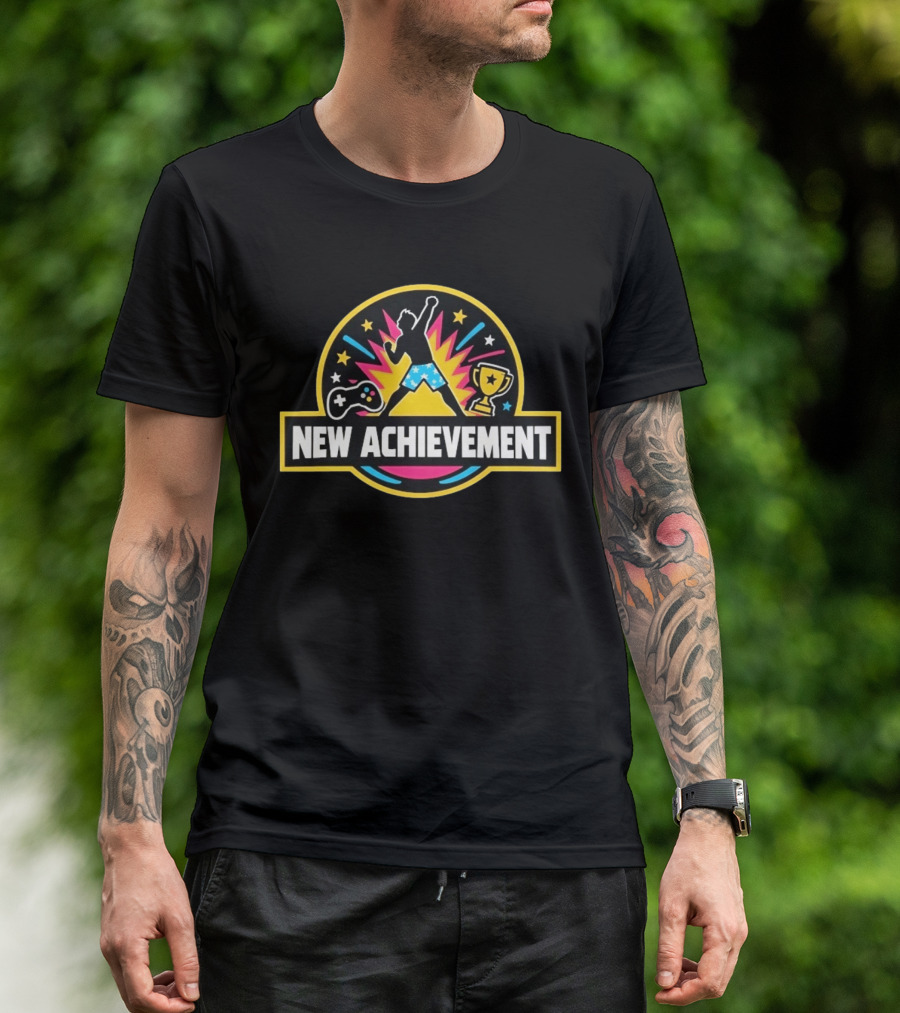 New Achievement Video Game Trophy Gamer Controller Stars Celebration T-Shirt