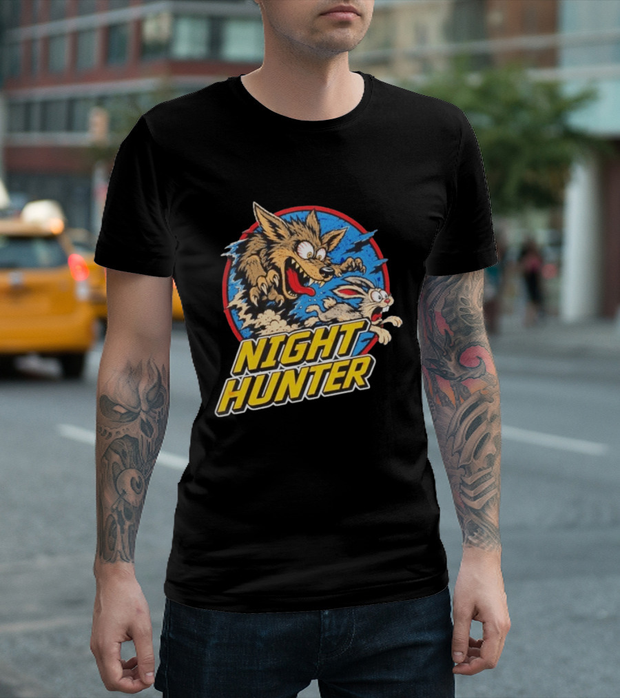 Night Hunter Coyote And Rabbit Chase Epic Predator Prey Adventure T-Shirt