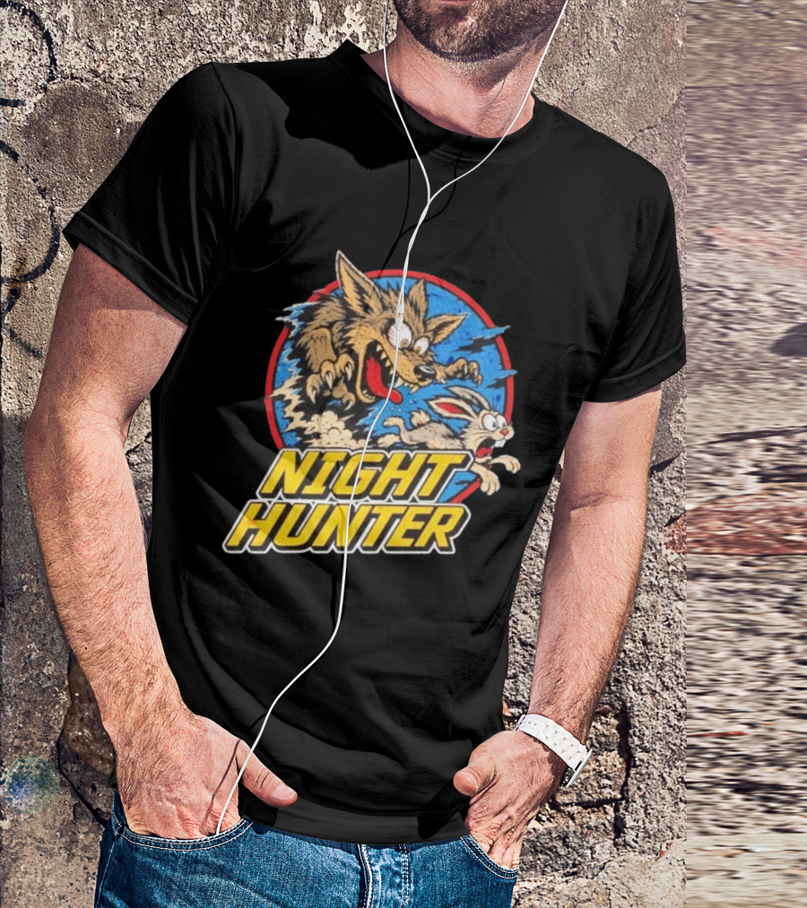 Night Hunter Coyote And Rabbit Chase Epic Predator Prey Adventure T-Shirt