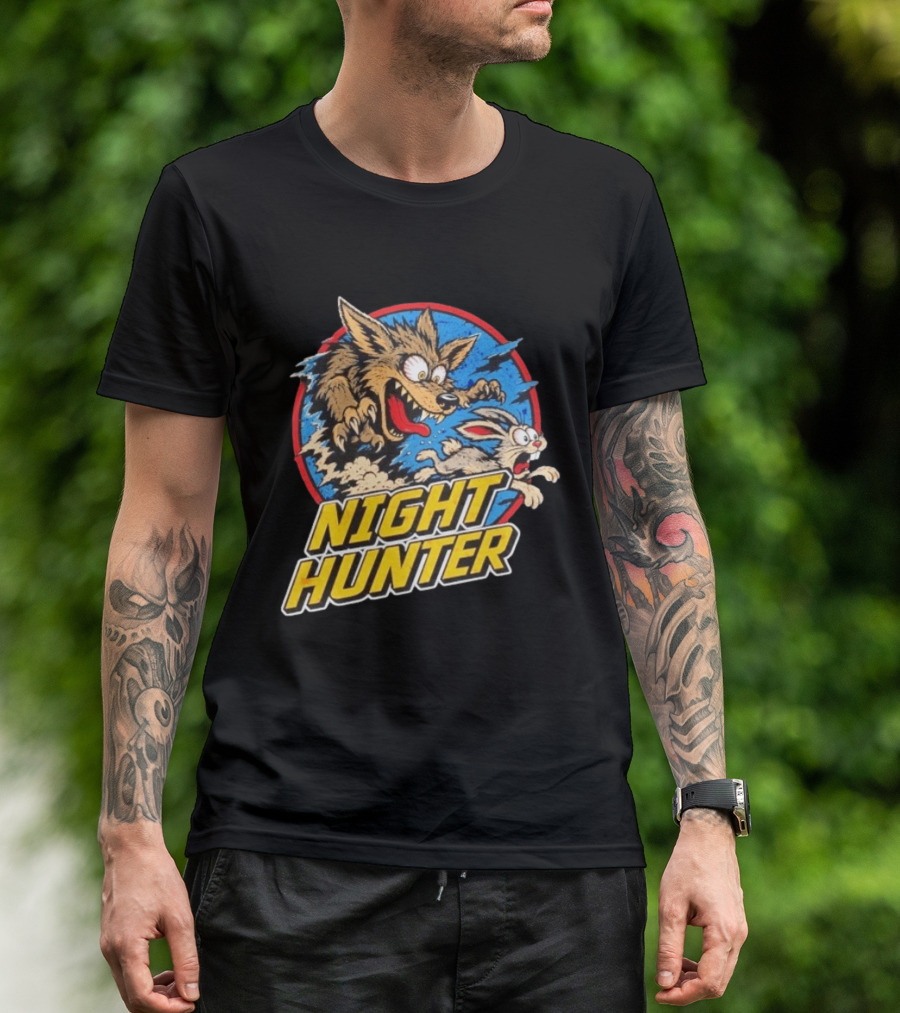 Night Hunter Coyote And Rabbit Chase Epic Predator Prey Adventure T-Shirt