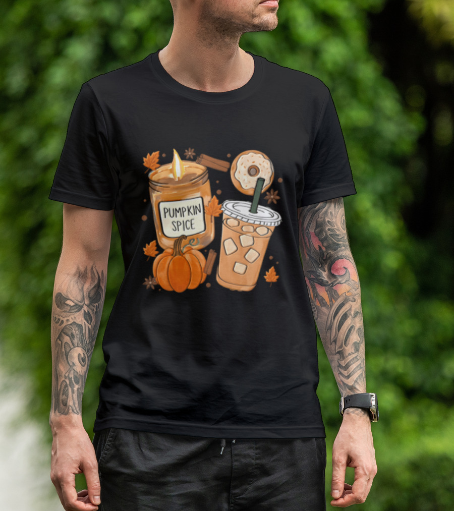 Pumpkin Spice Candle Iced Coffee Donut Autumn Aesthetic T-Shirt