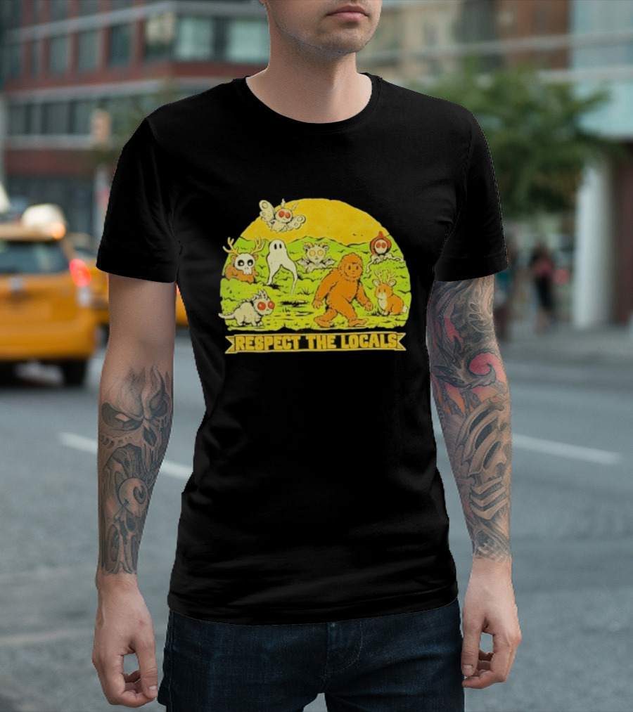 Respect The Locals Halloween Creatures Bigfoot Ghost Owl Mothman Cryptids T-Shirt