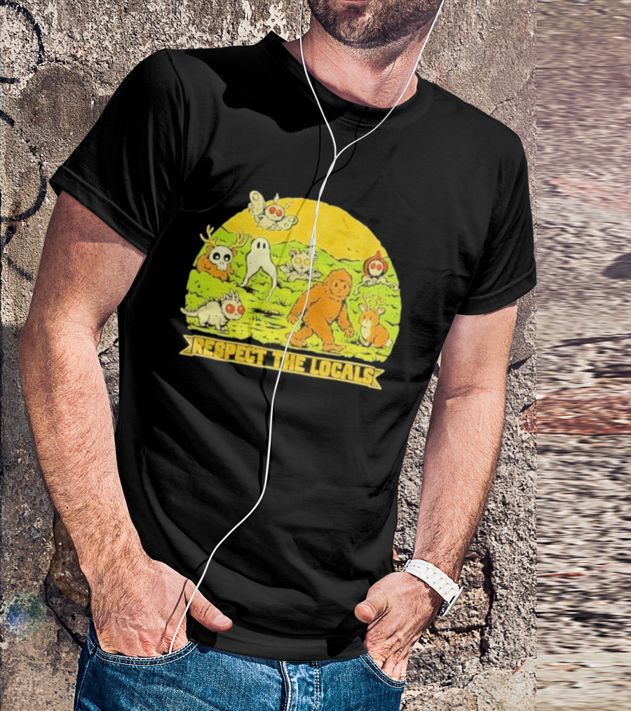 Respect The Locals Halloween Creatures Bigfoot Ghost Owl Mothman Cryptids T-Shirt