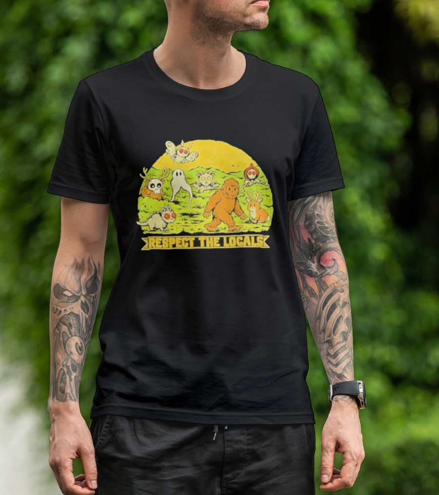 Respect The Locals Halloween Creatures Bigfoot Ghost Owl Mothman Cryptids T-Shirt