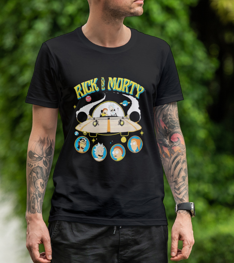 Rick And Morty Space Adventure UFO Characters Planets Adult Swim T-Shirt