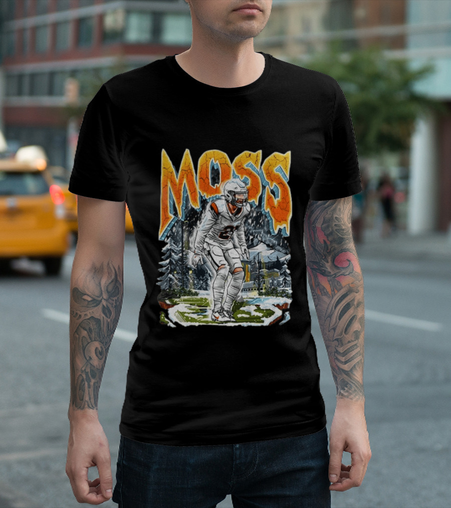 Moss Broncos Country Football Comic Style Winter Sports Scene T-Shirt