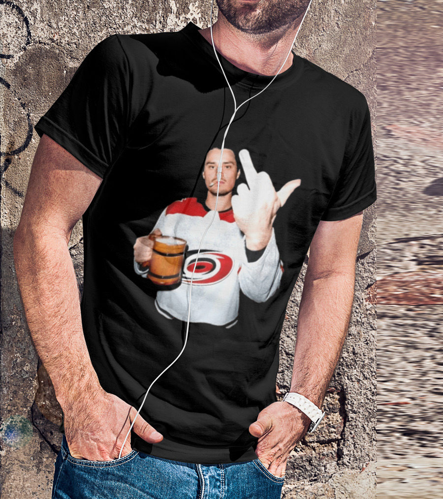 Sebastian Aho Carolina Hurricanes Wooden Beer Middle Finger Gesture T-Shirt