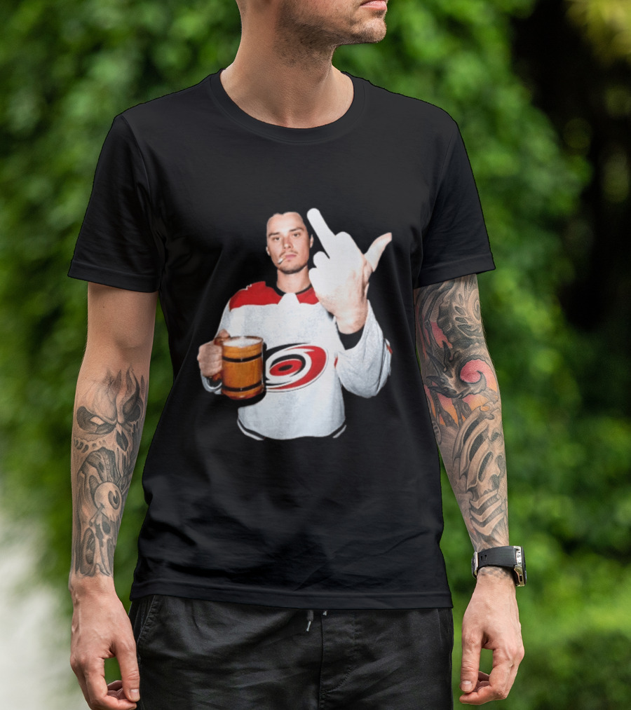 Sebastian Aho Carolina Hurricanes Wooden Beer Middle Finger Gesture T-Shirt