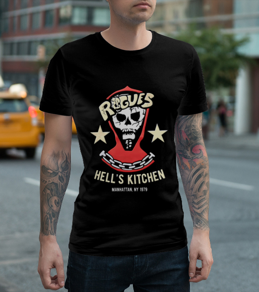 Rogues Skull Hood Chain Stars Hell's Kitchen Manhattan NY 1979 T-Shirt