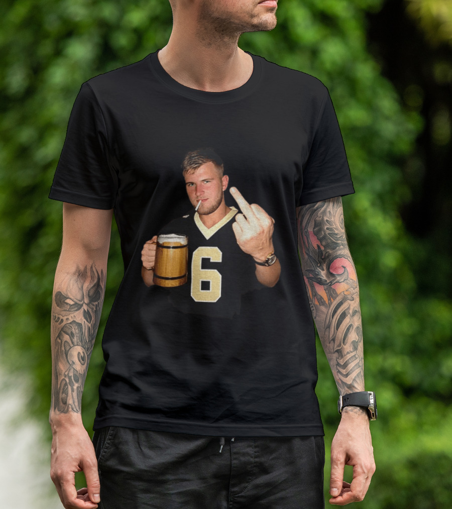 Tyler Shough Number 6 New Orleans Saints Middle Finger Gesture T-Shirt