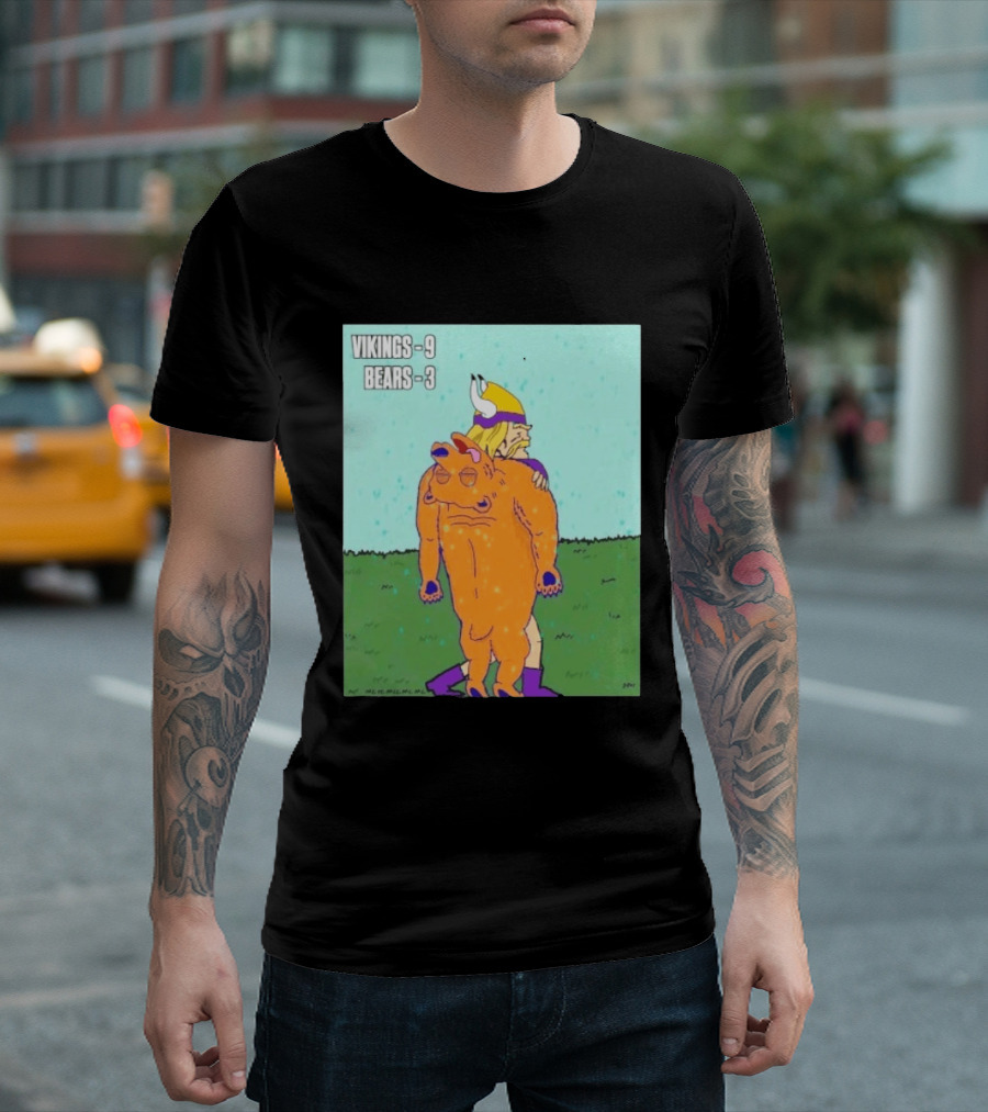 Vikings 9 Bears 3 Cartoon Sports Rivalry Image T-Shirt