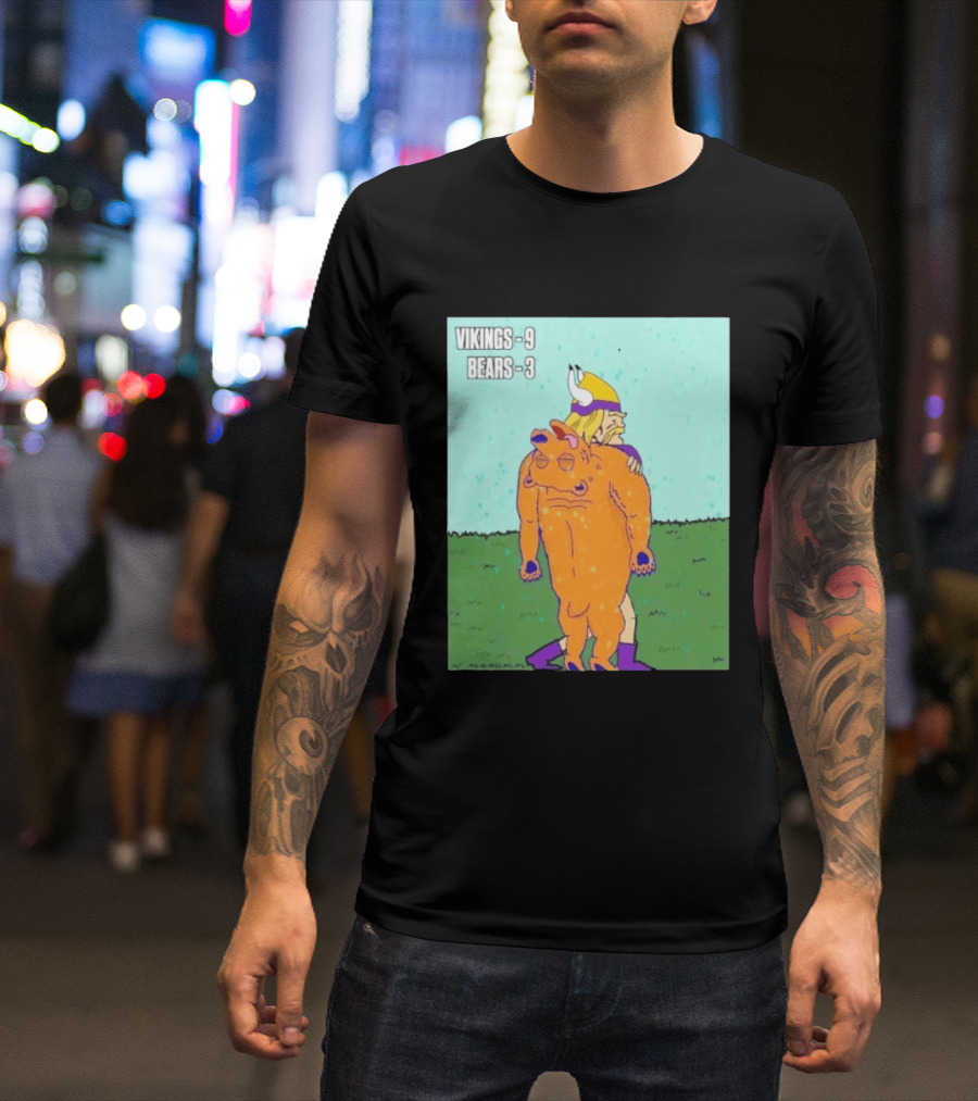 Vikings 9 Bears 3 Cartoon Sports Rivalry Image T-Shirt