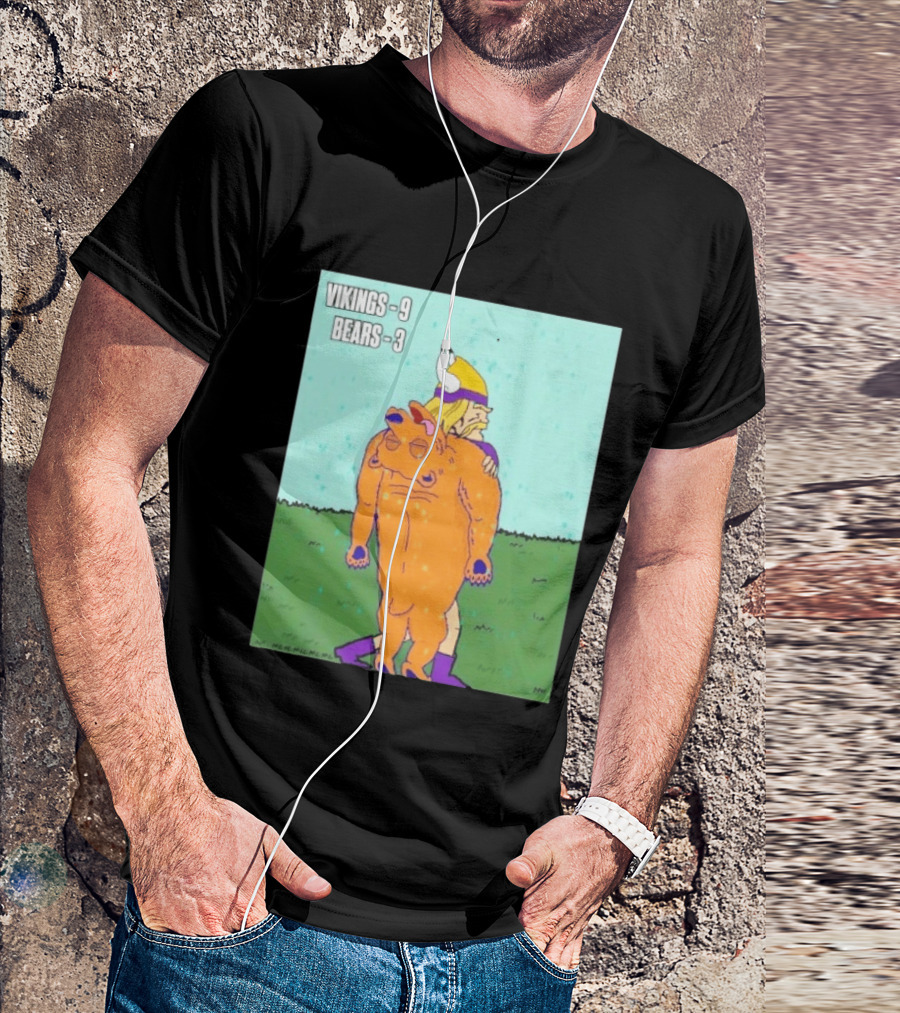 Vikings 9 Bears 3 Cartoon Sports Rivalry Image T-Shirt