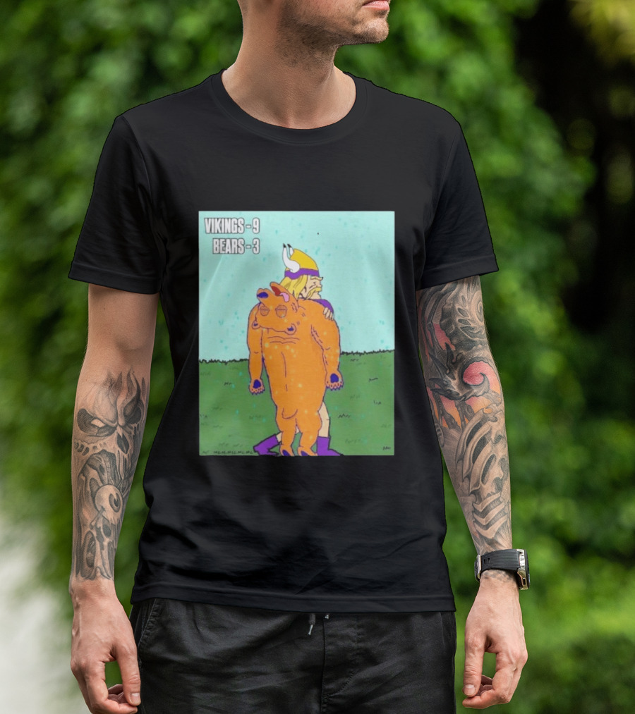 Vikings 9 Bears 3 Cartoon Sports Rivalry Image T-Shirt