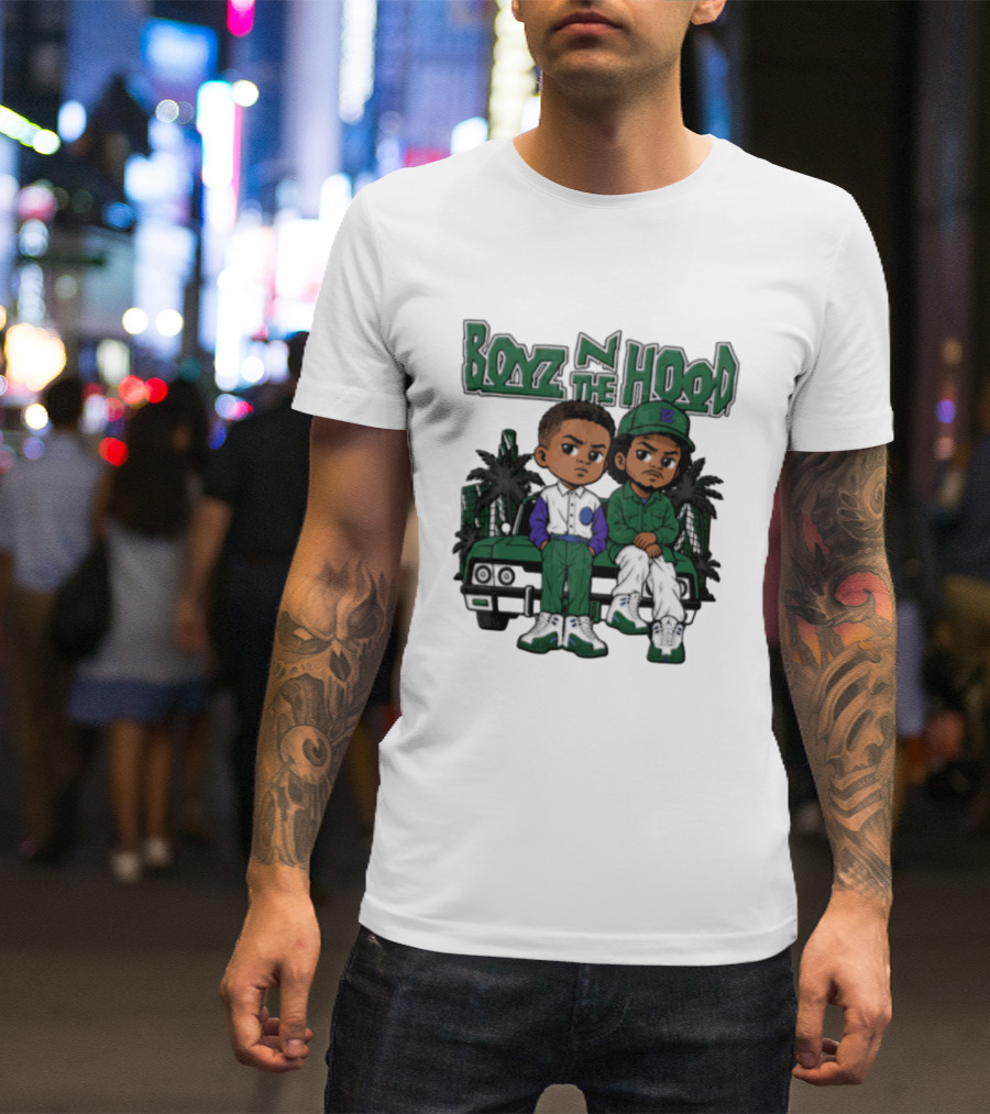 Boyz N The Hood Cartoon Boys Green Car Palm Trees T-Shirt