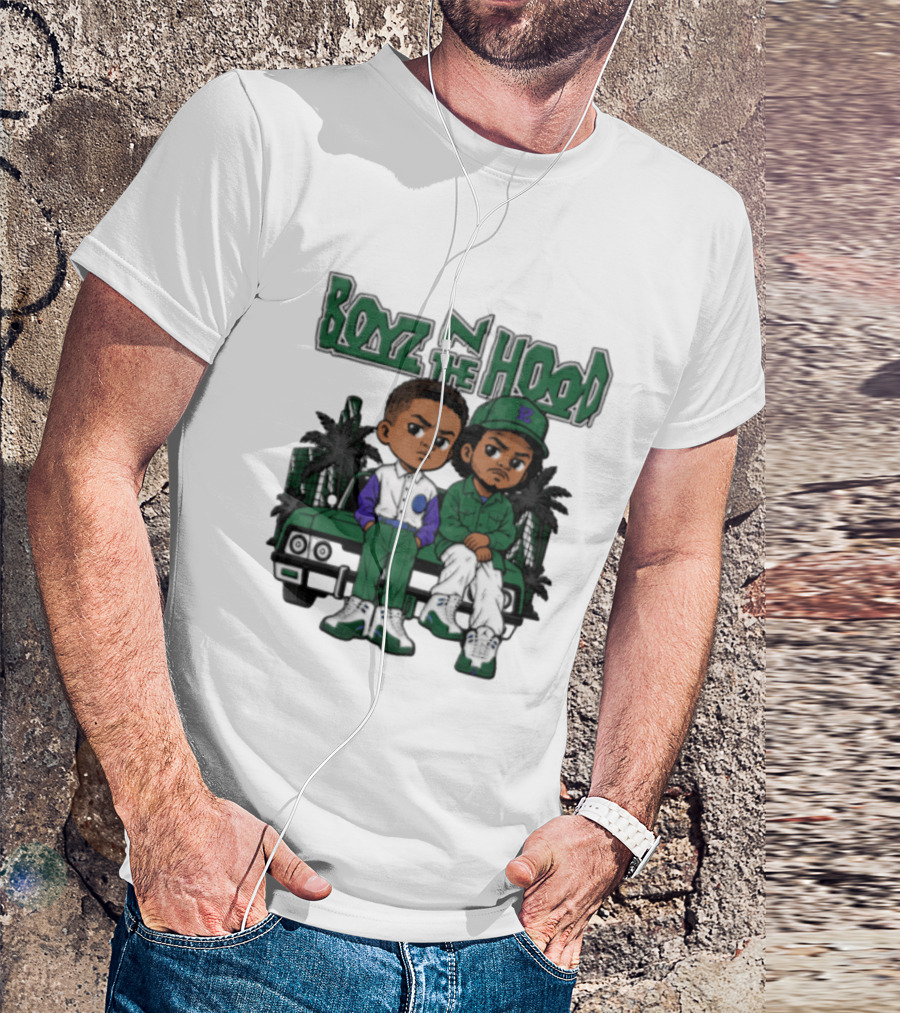Boyz N The Hood Cartoon Boys Green Car Palm Trees T-Shirt