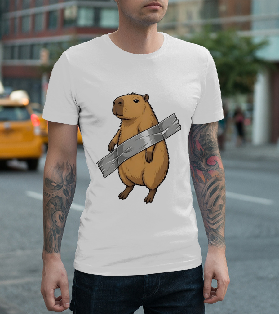 Capybara Holding Duct Tape Rodent Iconic Funny Meme T-Shirt
