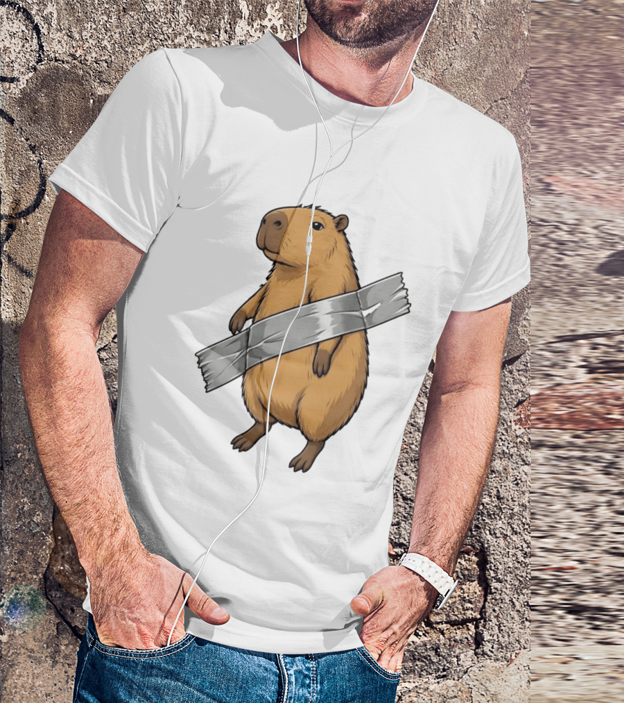 Capybara Holding Duct Tape Rodent Iconic Funny Meme T-Shirt