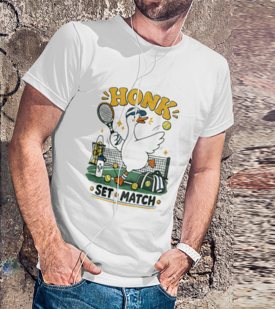 Honk Set Match Duck Playing Tennis Cartoon T-Shirt