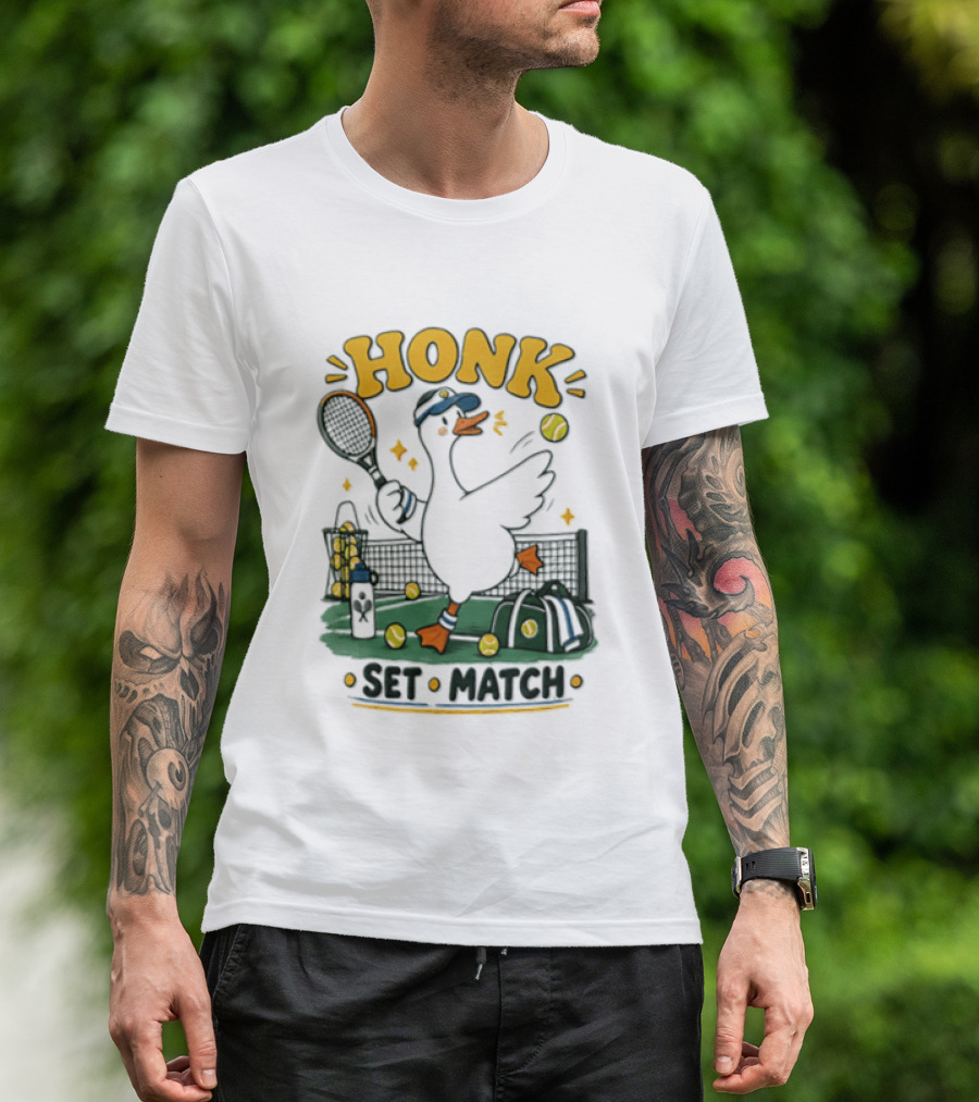 Honk Set Match Duck Playing Tennis Cartoon T-Shirt