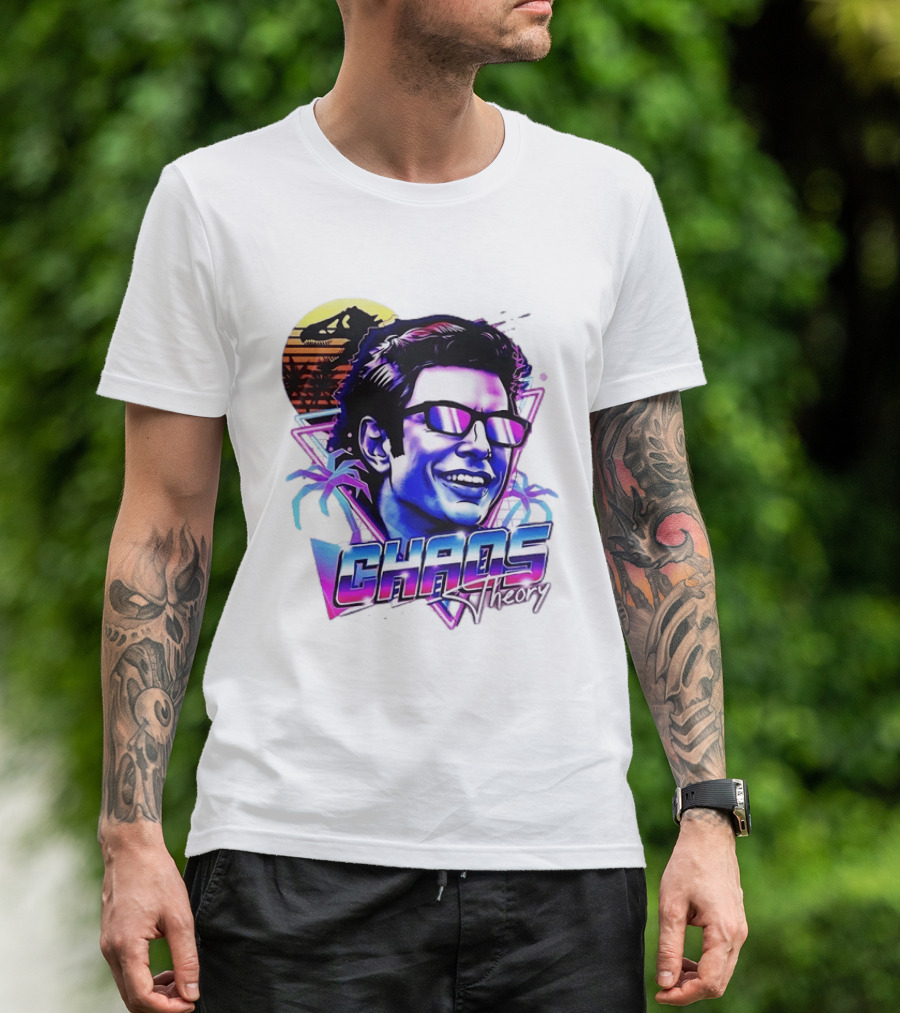 Jurassic Park Jeff Goldblum Chaos Theory Retro Neon T-Shirt