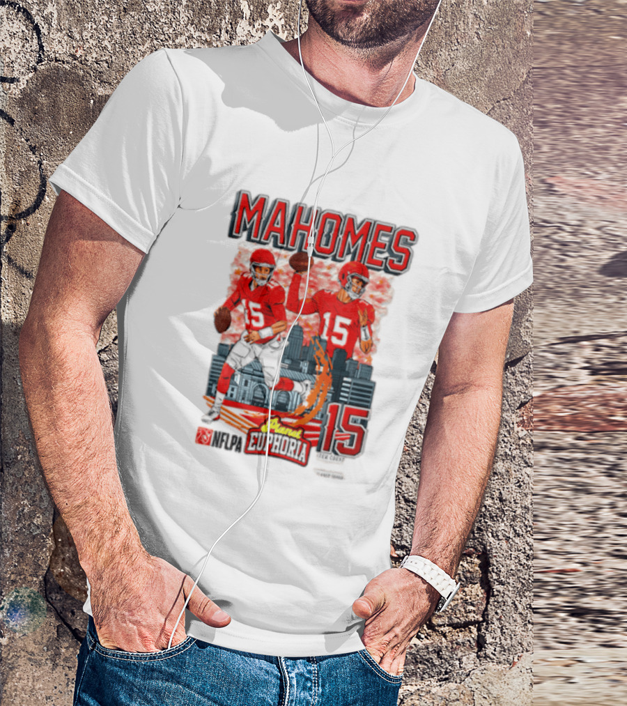 Mahomes Kansas City Chiefs Quarterback Euphoria 15 Skyline NFL Players T-Shirt