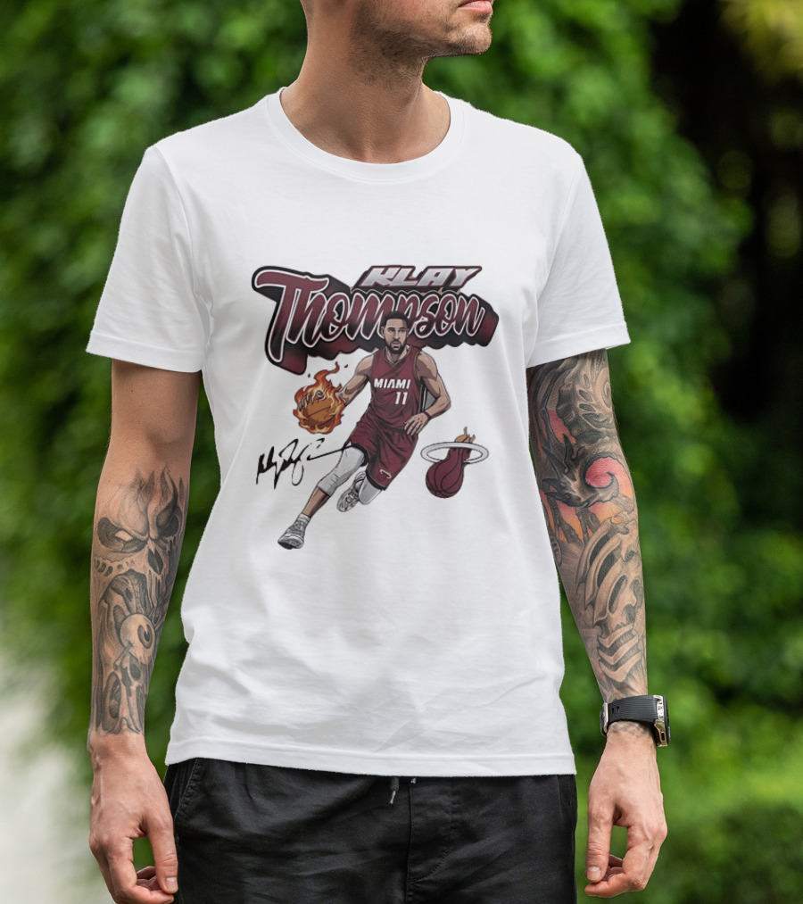 Klay Thompson Miami Heat NBA Basketball Flaming Ball Signature T-Shirt