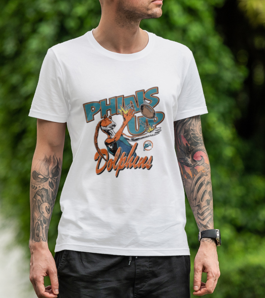 Phins Up Dolphins Jar Jar Binks Catching Football Miami Sports Fan T-Shirt
