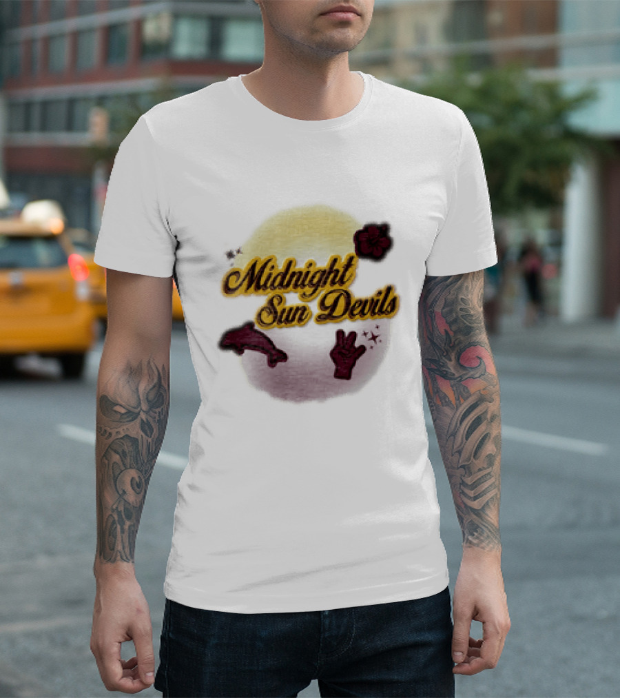 Midnight Sun Devils Hibiscus Flower Dolphin And Peace Sign T-Shirt