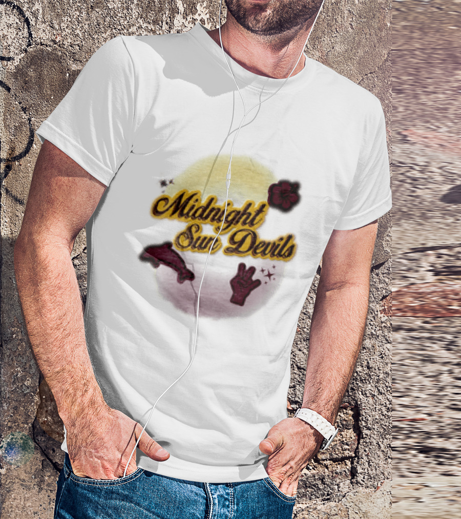 Midnight Sun Devils Hibiscus Flower Dolphin And Peace Sign T-Shirt