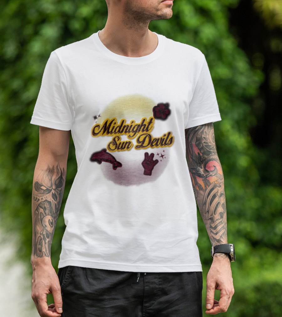 Midnight Sun Devils Hibiscus Flower Dolphin And Peace Sign T-Shirt