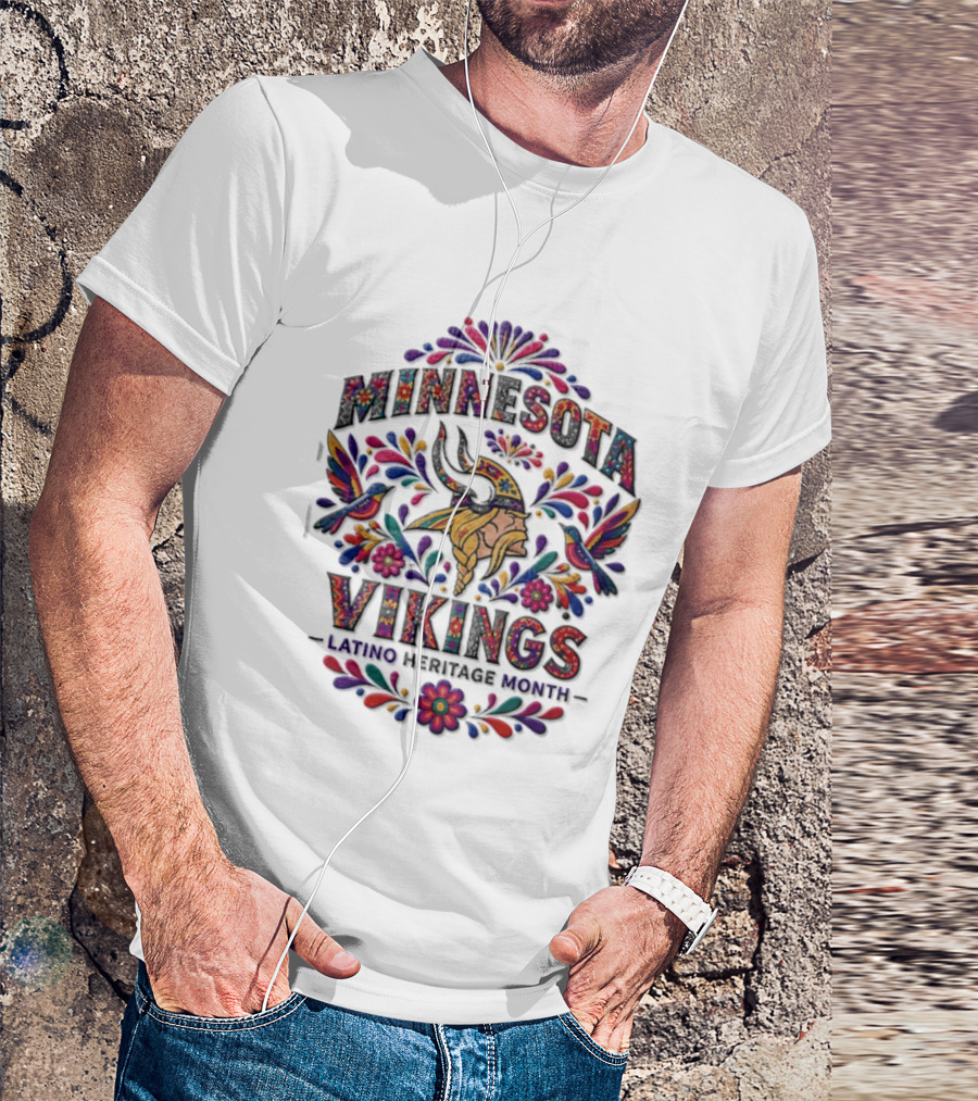 Minnesota Vikings Latino Heritage Month Viking Floral Hummingbird T-Shirt