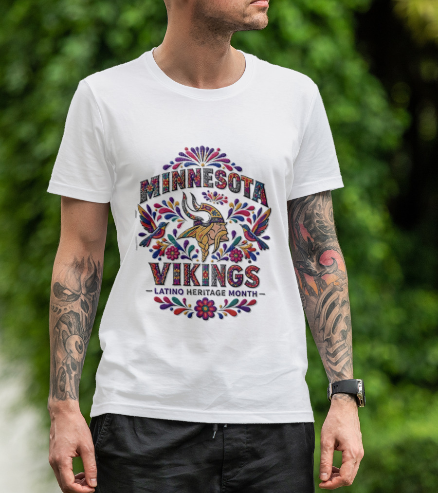 Minnesota Vikings Latino Heritage Month Viking Floral Hummingbird T-Shirt