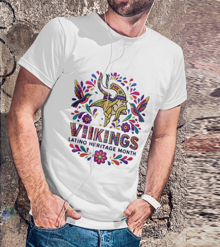 Minnesota Vikings Latino Heritage Month Viking Hummingbirds Floral Folk T-Shirt