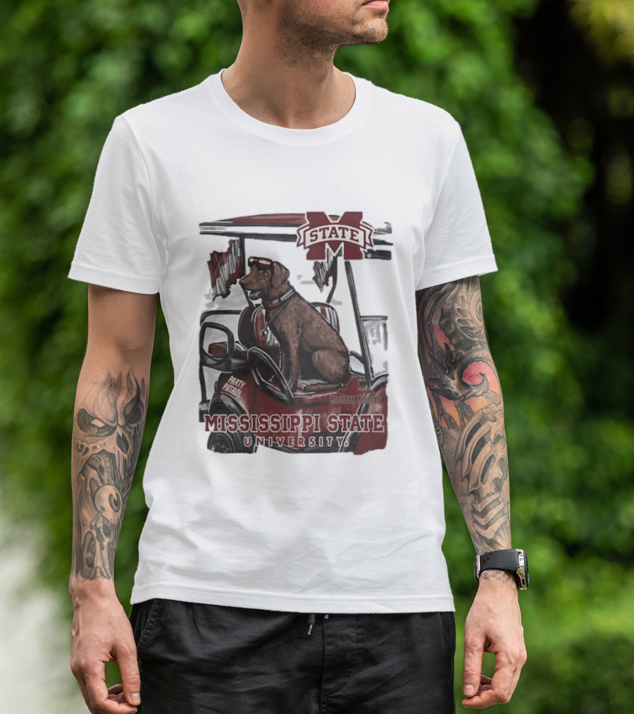 Mississippi State University Bulldogs Party Patrol Brown Lab Golf Cart T-Shirt